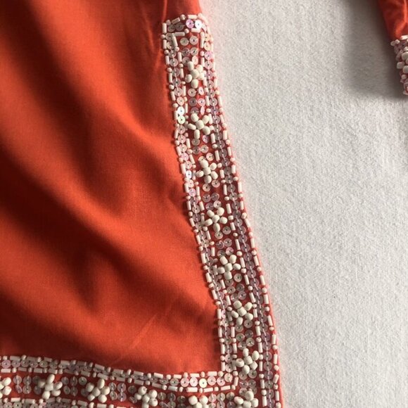 Escapada Fire Orange Beaded Tunic Top Shirt Blouse Womens S Small - Picture 5 of 8